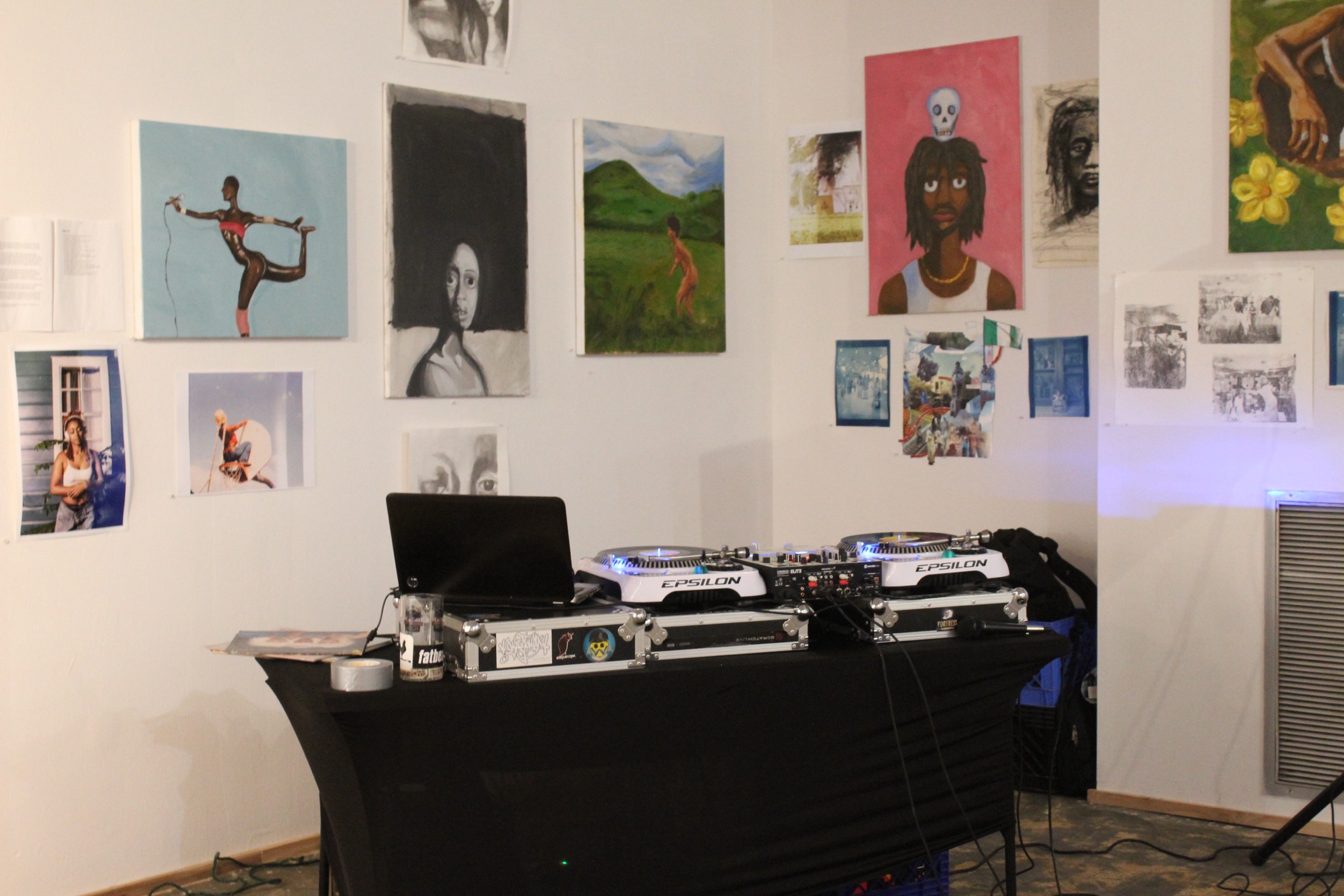 Live DJ set among the artwork at a Be Free Gallery event